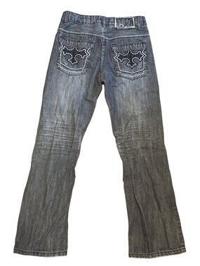 Helix Slim Boot Jeans Womens Size 12 Medium Wash Embroidered Pockets Distressed